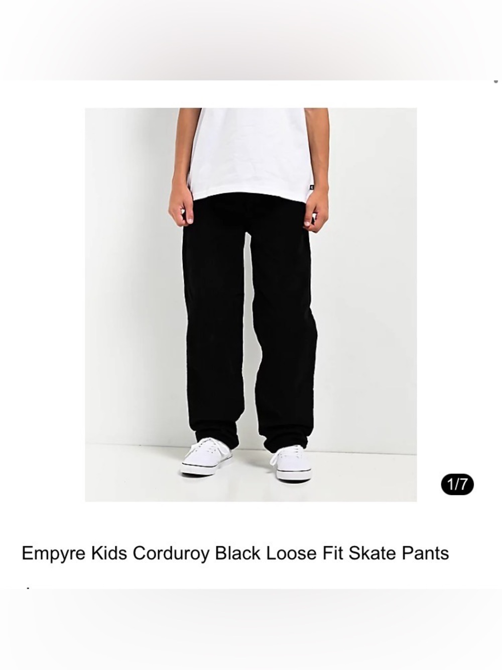 Zumiez Empyre kid's corduroy black loose fit skate pants